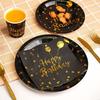 200 Pieces of Black and Gold Birthday Party Supplies Disposable Happy Birthday Tableware Set Gold Plastic Knives Forks Spoons S