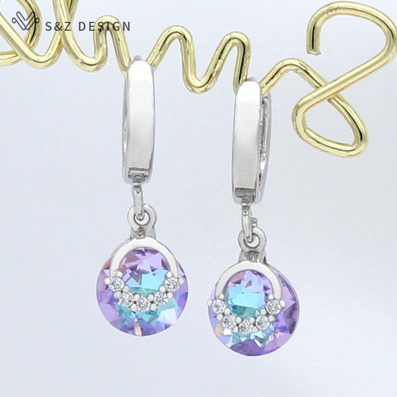 Fashion Elegant Rose Gold Color Colorful Round Drop Earrings For Women Wedding Luxury Fine Jewelry Gift Cubic Zirconia Eardrop