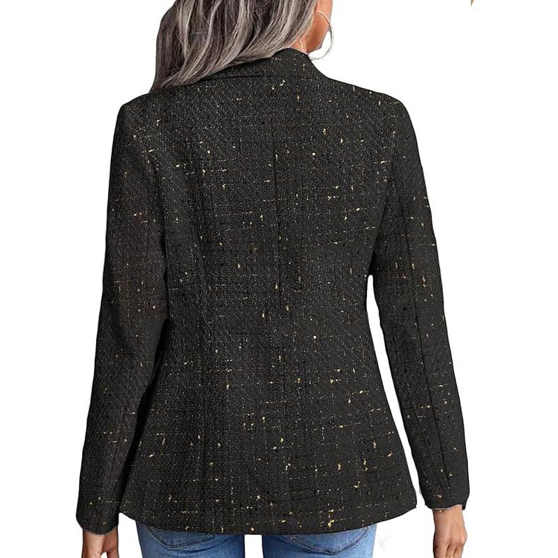 Tweed Women's Blazer Lapel Thin Coat Fashion Casual Top Commuter Single Breasted Long Sleeved Thin Jacket Spring and Autumn