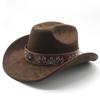 Retro Style Suede Western Cowboy Hat Woolen Jazz Top Hat Men And Women'S Ethnic Style Felt Hat Big Eaves Hat