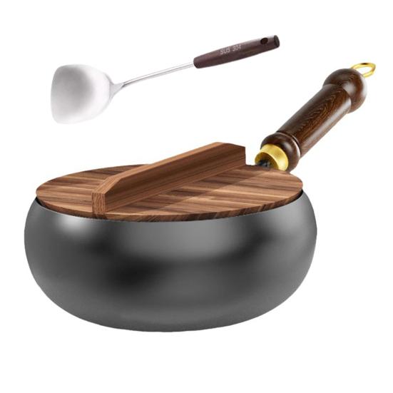 Traditional Wok Pot Hand-Forged Cast Iron Pot Big Belly Frying Pan for Stir-Fry Soup Unique Iron Kitchenware