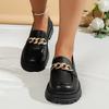 British Style Black Platform Loafers Women Spring Autumn Slip On Pu Leather Shoes Woman Metal Chain Thick Bottom Student Shoes