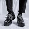 Fashion Men Thick Soled Square Toe Leather Shoes Casual Business Dress Shoe Male Brand Lace Up Oxfords Split Leather Formal Wedding Shoe