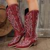 Autumn and Winter Large Size Thick Heel Middle Heel Embroidered Sleeve Western Cowboy Boots High Leather Boots Women's Boots
