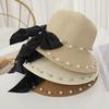 Straw Hat for Women In Spring and Summer Sun Protection for Children Bow Shaped Grass Hat Pearl Beach Hat