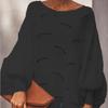 Women's Solid Color Round Neck Loose Large Size Thin Cutout Long-Sleeved Sweater Top
