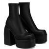 Modern Boots Women Platform Heels Round Toe Leather Boots Chunky Heel Zipper Designer Fashion Girls Casual Block Heel Boots D344