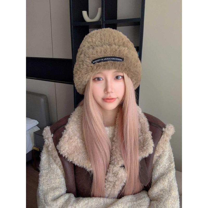 Plush Hat Autumn and Winter Women's Style Baotou Big Brim Small Fisherman Hat Big Head Circumference Woolen Hat Handicraft