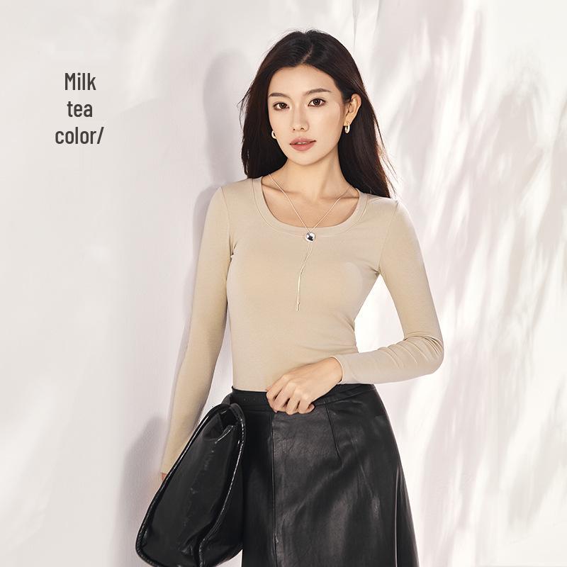 Women's Tencel Bamboo Fiber Long Sleeve Base Shirt with Chest Pad - Autumn/Winter Slimming Top