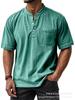 Men's Light Blue Short Sleeve Henley Shirt with Chest Pocket