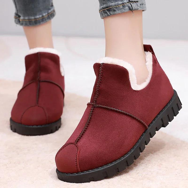 Snow Suede Ankle Boots Women Flats Winter Warm Winter Short Boots New Fashion Suede Boots Snow Women Shoes Fur Plush Suede Shoes