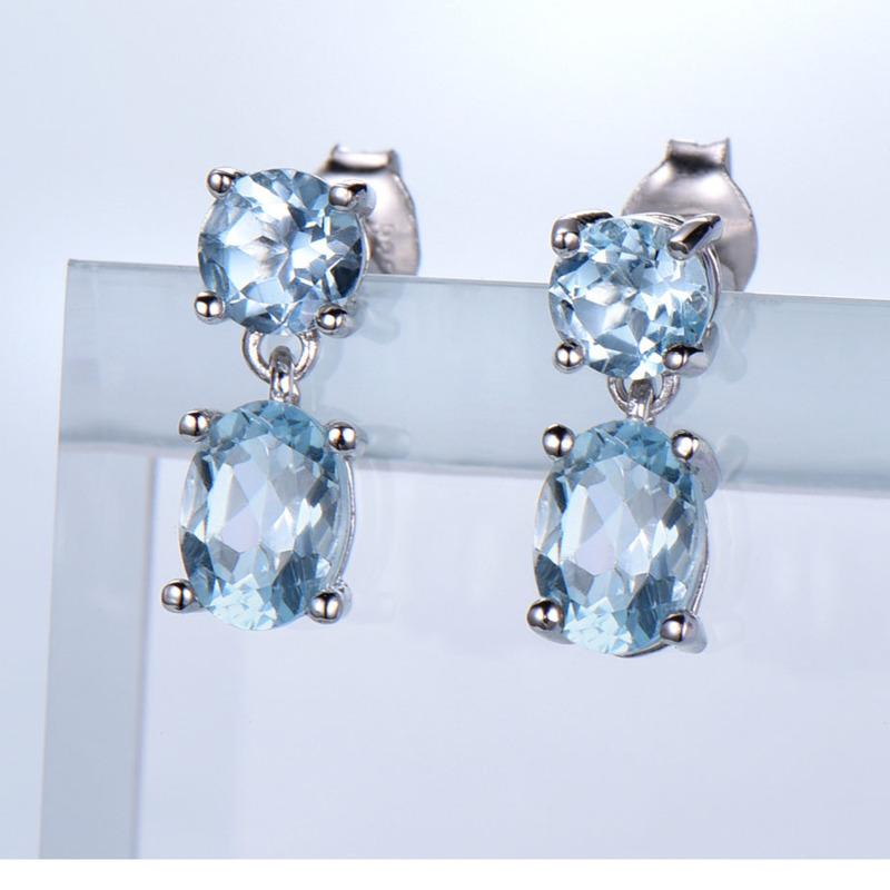 Gica Gema Jewelry S925 Sterling Silver Blue Long Style Classic Personalized Stud Earrings For Women Fine High Grade Jewelry Gift To Valentine's