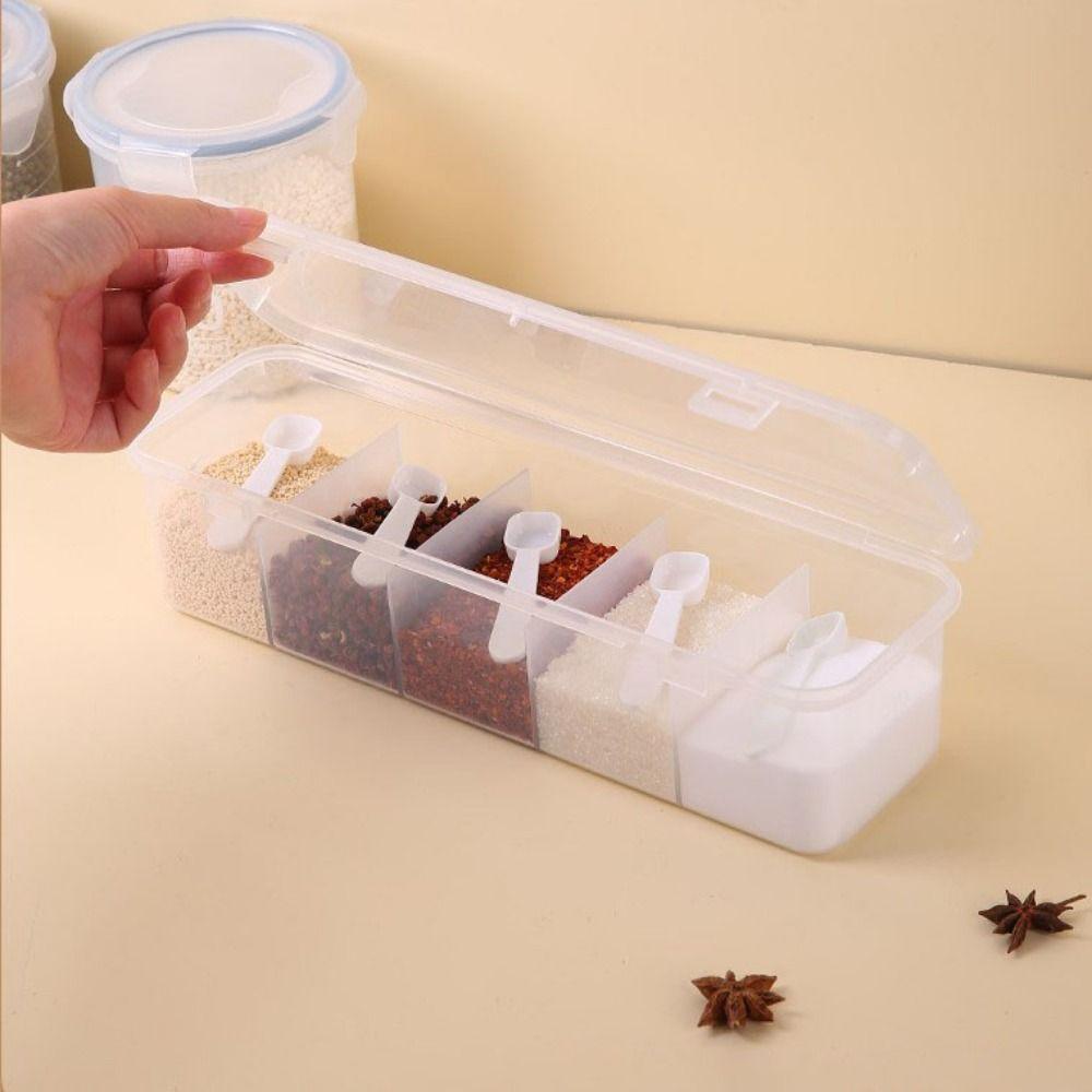 Dustproof Desktop Storage Box Transparent Divided Seasoning Box Transparent Storage Box Kitchen