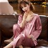 Spring and Autumn Ice Silk Long-sleeved Thin Women's Pajamas Sexy Korean Style Cute Spring and Summer Plus Size Two-piece Suit