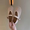 French Hollow Woven One-word Buckle Roman Sandals Women's 2025 New Round Head Flat Bottom Mary Jane Hole Shoes