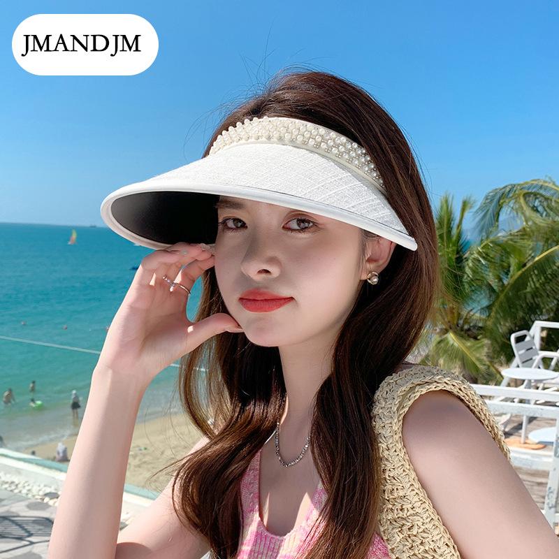 Summer Sunscreen Sunshade Empty Top Hat Korean Version Versatile Pearl Hat Women's Vinyl Big Eaves Headband Sun Hat