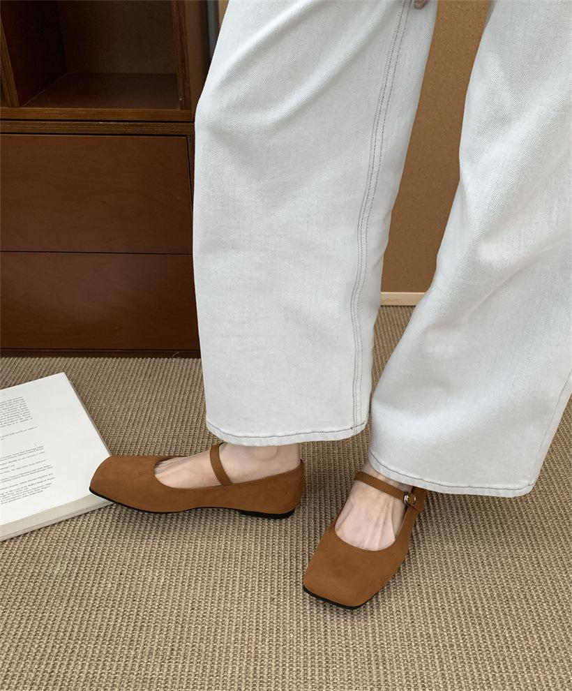 Women's Shoes Real Shot Retro Mori Mary Jane Shoes Women's Shoes Suede Shallow Mouth Word with Flat Bottom Versatile Single Shoes