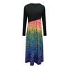 Women's Long Sleeve Black Top with Printed Maxi Skirt Dress, Bohemian Floral Geometric Pattern, Multiple Color Options