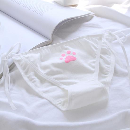 Women Briefs Cute Claw Bandage Mid Waist Solid Color Sexy Lolita