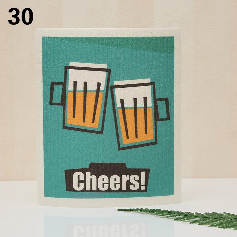 1PC Kitchen Printed Absorbent Dishcloth Cellulose Cleaning Cloths Wet Dry Household Rag Reusable