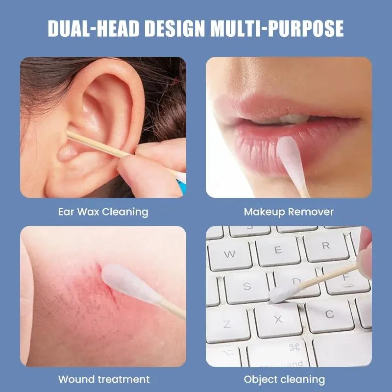 500 шт. Деревянные двусторонние ватные палочки для макияжа, очищения, одноразовые ватные палочки, медицинская бытовая гигиена, для чистки ушей