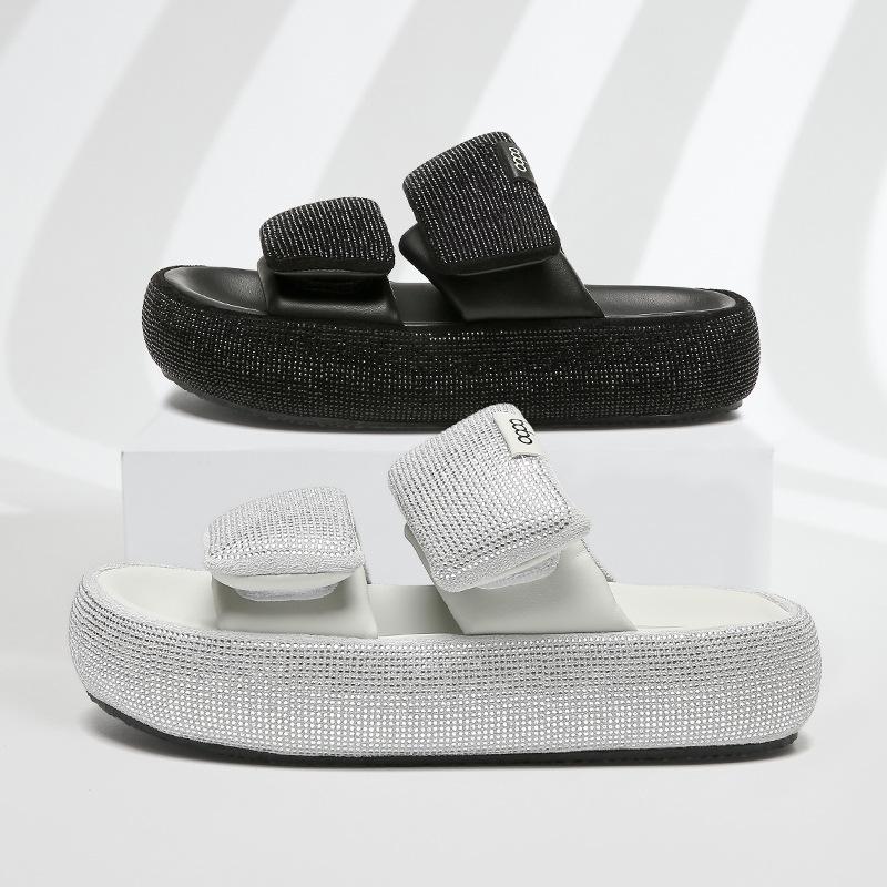 Thick-soled Slippers Women's Outer Wear Summer High-end Fashion Hot Diamond Heightening Muffin Shoes Women's Versatile Cool Slippers Summer