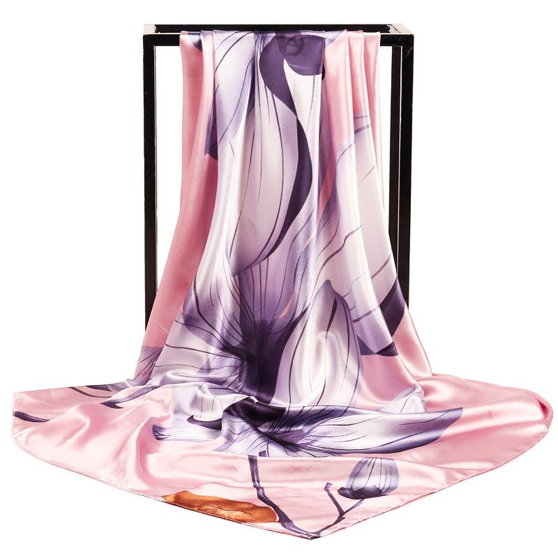 90cm Square Shawls Women Hijab Scarf For Hair Fashion Print Kerchief Neck Scarves Female Silk Satin Bag Scarfs For Ladies Banada