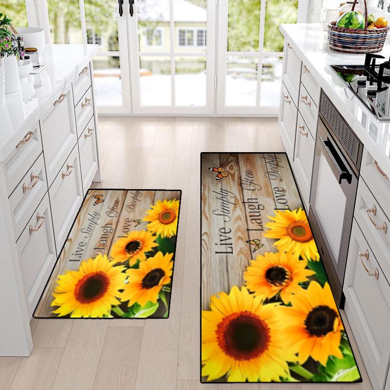 Sunflower Spring Floral Kitchen Mat & Doormat Set - Two Pieces