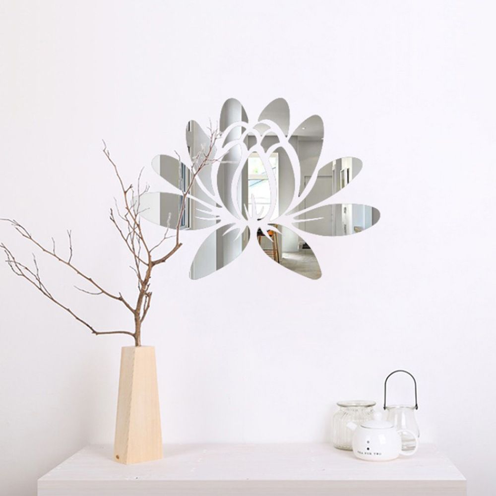 Acrylic Blooming Lotus Miroor Decal Self-adhesive Wall Sticker Mirror Surface Stickers  Smooth Wall