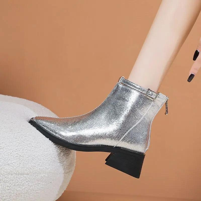 Women's Ankle Boots Black Elegant With Medium Heels Booties Work Female Short Shoes Boot On Promotion Winter 2024 Trend New In