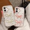 For iPhone 16 Plus Case Two Bow Epoxy Design TPU+PC Phone Back Cover Rhinestone Decor