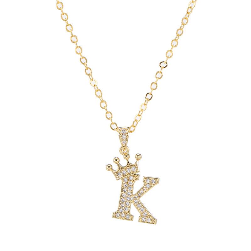 Zircon Crown Necklace New Necklaces Fashion Women's Necklace Pendant Simple English Letter Necklace