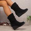 Women Wedges Boots 2024 New Winter Fashion Casual Shoes for Women Elegant High Heels Round Toe Platform Solid Color Boots Women