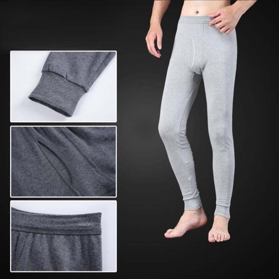 Men Winter Long Johns Great Elasticity Soft Pure Color High Waist Thick Warm Open Crotch Slim Fit Skinny Casual Plus Size Ankle Banded Length