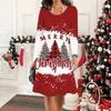 2025 Autumn & Winter Women's New Casual Crew Neck Dress 3D Christmas Pattern Ideal Halloween Christmas Gift