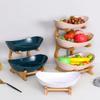 Creative Multi-Layer Fruit Plate European Style Ceramic Snack Tray Bamboo Wood Rack Home Candy Bowl Fruit Basket