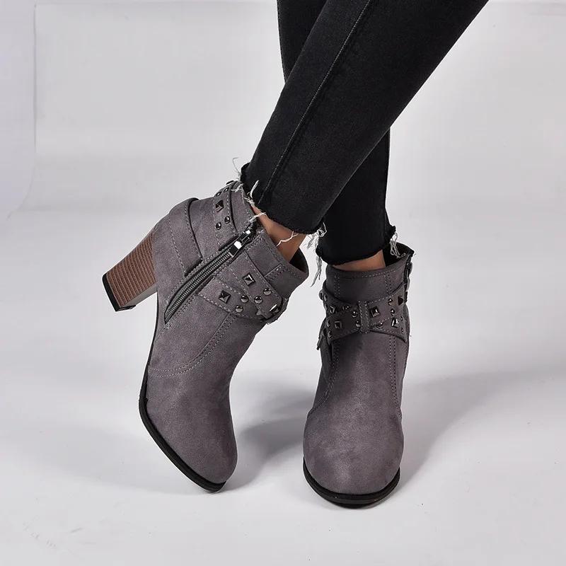 Autumn Winter Women Boots Zipper Rivet  Suede Women Winter Boots Cotton Ankle  Women's Shoes Round Toe Shoes 2024