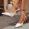 Fashion Banquet High Heel Women's Stiletto Super High Heel Patent Leather Single Shoes Summer Rear Empty Studded Strap Sandals