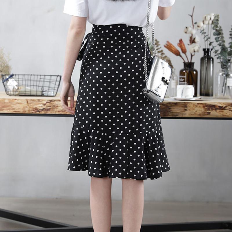 Summer Fashion Wrap Skirt Women Casual Chiffon One-Piece Lace-Up High Waist Irregular Ruffle Loose Polka Dot Skirts