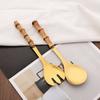 2Pcs Serving Utensils Cutlery 304 Stainless Steel Big Fork and Spoon with Natural Bamboo Handle Food Serving Salad Spork Server Spoon Tableware Set
