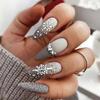24 Pieces Wearing Nail Finished Product Christmas Snowflake Rhinestone Glitter Powder Nail Patch Press On Nails