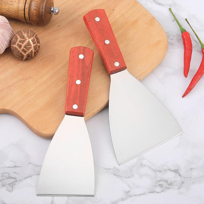Stainless Steel Wooden Handle Steak Spatula Egg Pancake Frying Shovel Pizza Shovel Turners Scraper BBQ Utensils
