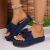 2025 Summer New Large Size Thick-bottomed Muffin Slippers Women's Outer Wear Bow Word Sandals Slippers