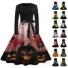 Women's Casual Fashion Long Sleeve Halloween Printed Vintage Long Dresses