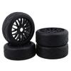 Mxfans 4pcs Black RC Car Rubber Tire Plastic Wheel Rim with 17mm Drive Hex 18 Off-Road & Y-Type (Branched Pattern)