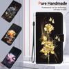 3D Abstract Art Painting Black Gold Rose Flower Leather Phone Wallet Case Book Stand For iPhone Samsung Xiaomi Pro Girls Magnetic Card Flip Cover Bag
