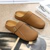 Men's Suede Clogs Fashion Leather Mules Cozy Footbed Slippers with Adjustable Buckle AntiSlip Cork Slippers Unisex Mules