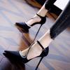 9cm Sexy Rhinestone Suede Single Button S with Pointed Toe Banquet High Heels for Women 2025 New Slim and Hollow Single Shoes