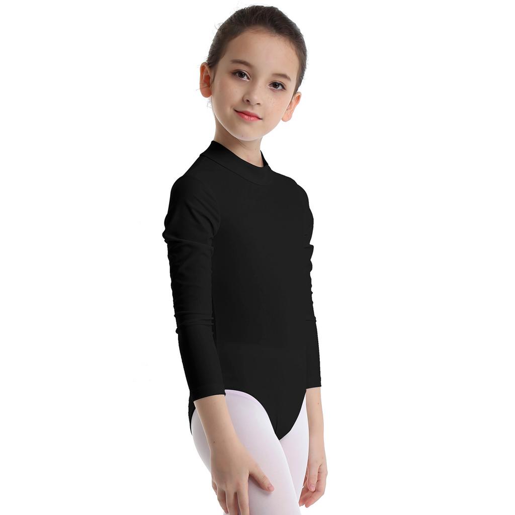 Child Long Sleeve Mock Neck Professional Ballet Dance Leotard Girls Gymnastics Bodysuit Unitard