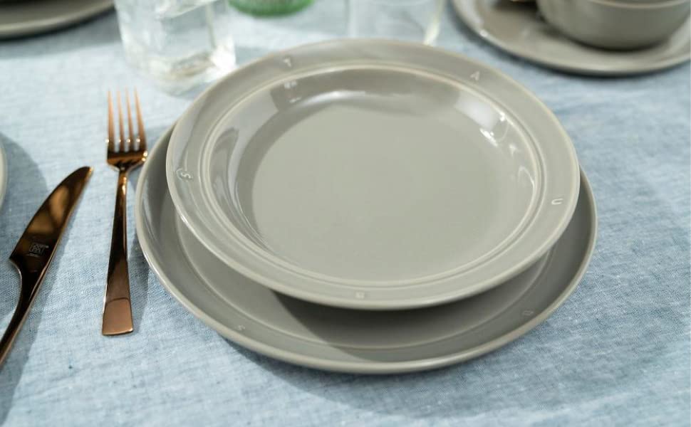 Staub Line Deep Plate 24cm Gray Made In Pasta Dish Large Plate Ceramic Pottery Microwave Safe Japanese Boussole Line Ceramic Deep Plate "Boussole